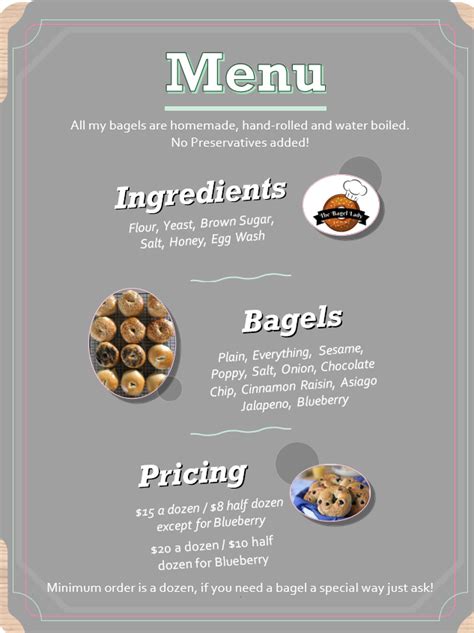 the bagel lady|bagel lady menu.